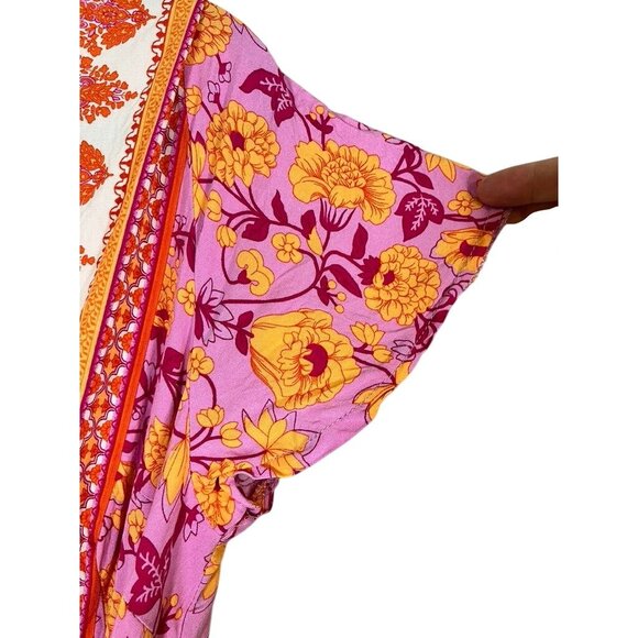 Retro Floral Wrap Maxi Dress XL Pink Boho Western Preppy Chic Colorful Feminine - Picture 9 of 12